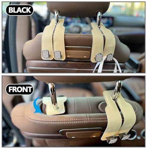 Bling Car Back Seat Hooks - Leather (-2 Pack), Headrest Storage for Beige - Bild 5 von 6