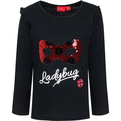 Ladybug Langarmshirt Mädchen Schwarz | Miraculous Shirt mit Pailletten Maske 104 - Bild 1 von 2