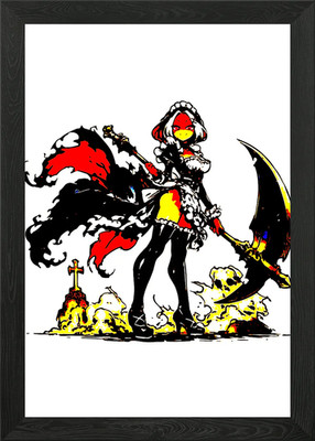 Anime Sensenmann Dienstmädchen mit Sense gerahmtes Wandbild Poster Leinwanddruck Bild