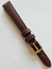12mm - Classic Style Brown Leather Watch Band - Gold Buckle / Pins