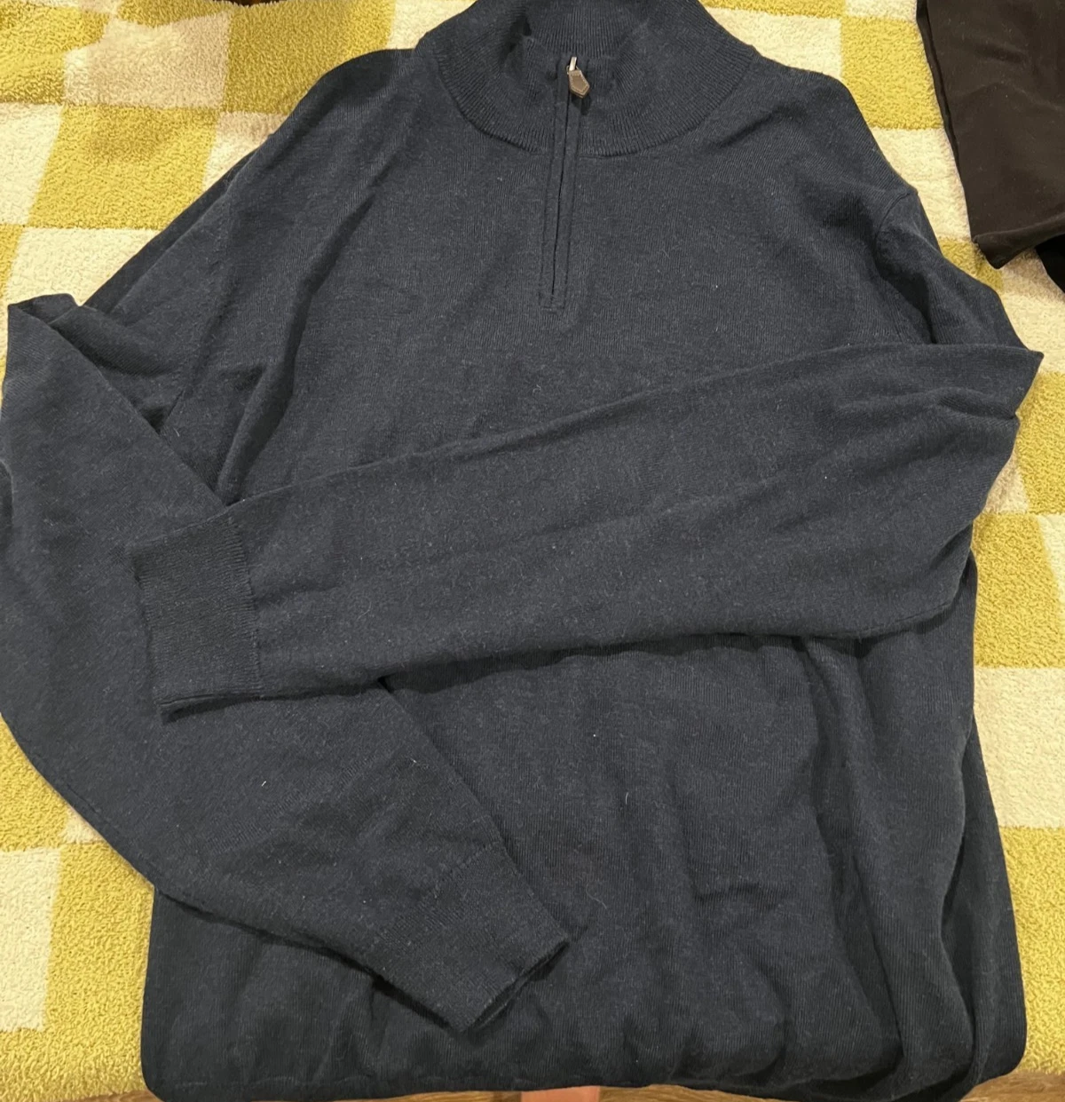 Bloomingdale's Men's Store 100% Merino Wool 1/4 Zip Pullover Sweater Navy Size L