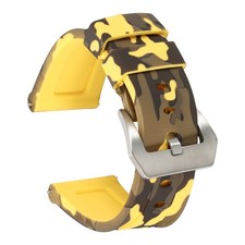 Silicone Watch Bands 24mm Soft Watch Band with Silver Buckle, Camo Yellow