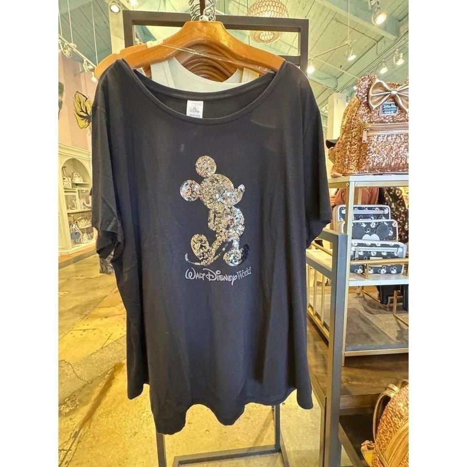 DisneyWorld Theme Parks Exclusive Black Sequin Mickey Tee Tshirt Women's 3X
