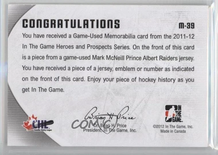 2011-12 ITG Heroes and Prospects Silver Jersey Spring Expo 1/1 Mark McNeill 2a8 - Image 2 of 3