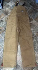 Vintage Carhartt Quilted Lined Canvas Bib Overalls Mens Sz 40x34 Brown 6FBQZ USA