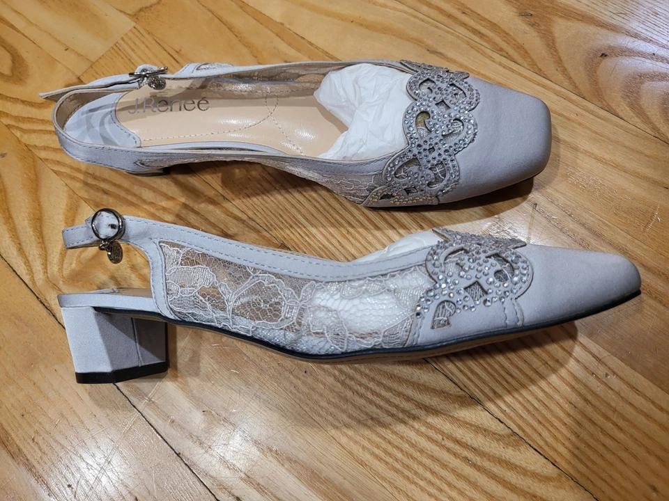 Zapatos de salón para mujer J. Renee Falece de encaje/satén gris acero 8,5 M tacón bloque Foto 2 de 4