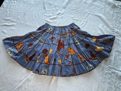 VTG Tiered Skirt Western Rodeo Horses Themed Youth L by Broomhilda Cotton USA