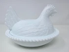 Vintage Indiana White Milk Glass Chicken Hen on Nest Covered Candy Bowl/Dish 7"