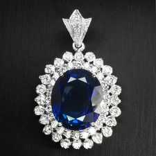 Opulent Intense Blue Sapphire 28.15Ct 925 Sterling Silver White Gold Pendants