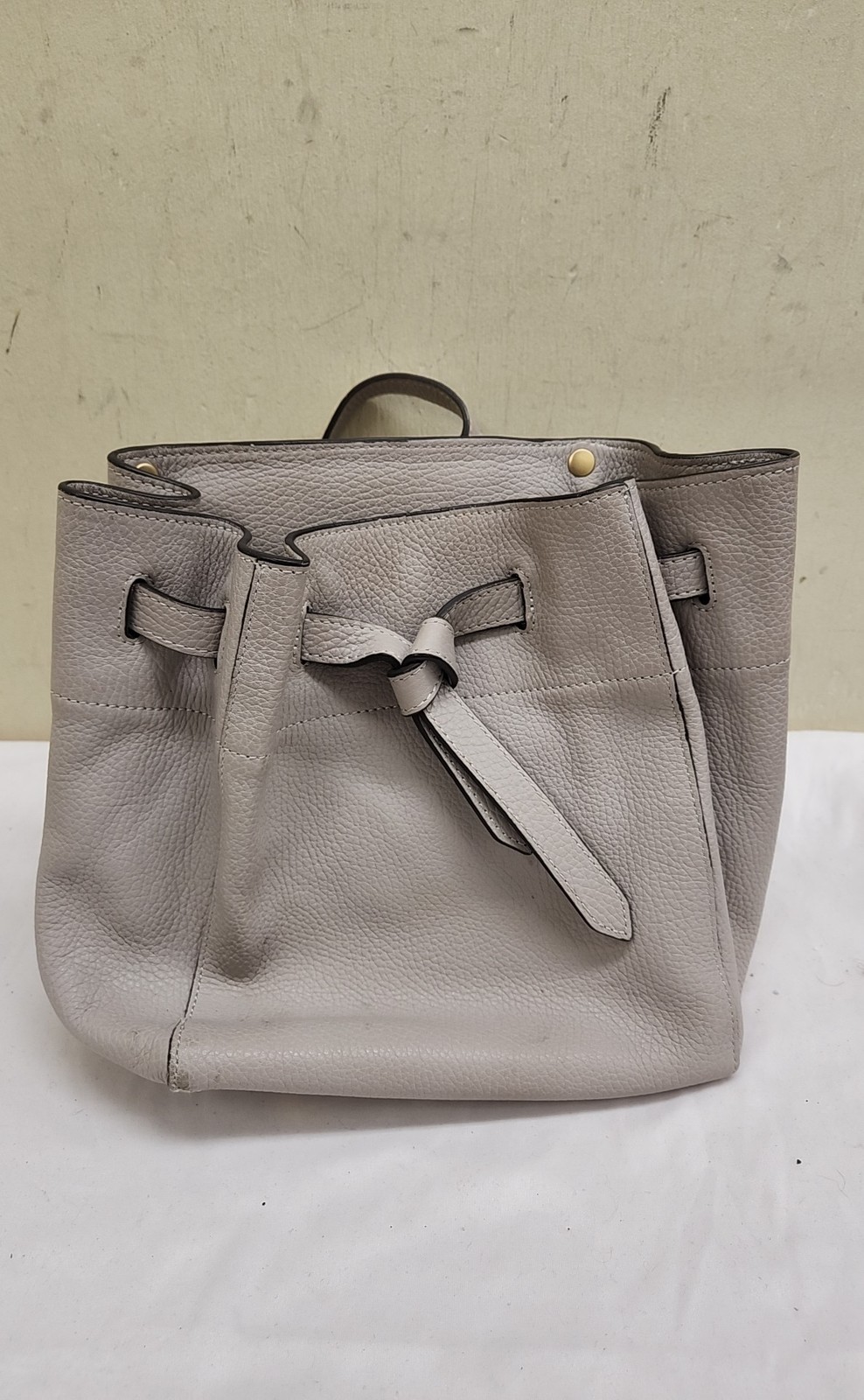 Annabel Ingall Gray Leather Drawstring Purse Bag - image 2