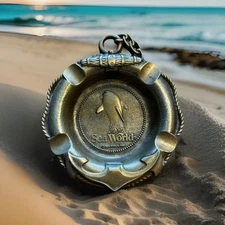 VTG Sea World Brass Ashtray Shamu Orca Nautical Anchor Man Cave Barware Usa Made