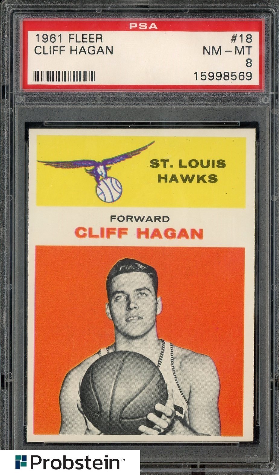 1961-62 Fleer Basketball SETBREAK #18 Cliff Hagan St Louis Hawks PSA 8 NM-MT