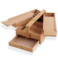 Large Multi-Function Wood Artist Tool and Brush Portable Storage Box Organizer