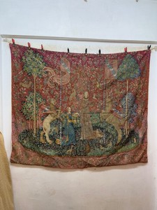 Vintage Fabulous French Aubusson Style Hand Printed Pictorial FigurativeTapestry