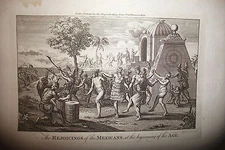 MEXICO, PARTY BALLS Original London for Drakes Voyages Etching.