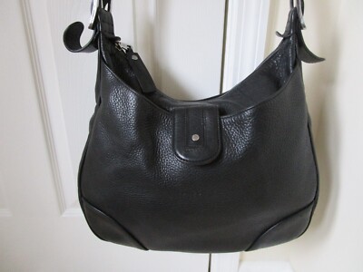 Vintage Longchamp Black Soft Pebbled Leather Hobo Shoulder Bag
