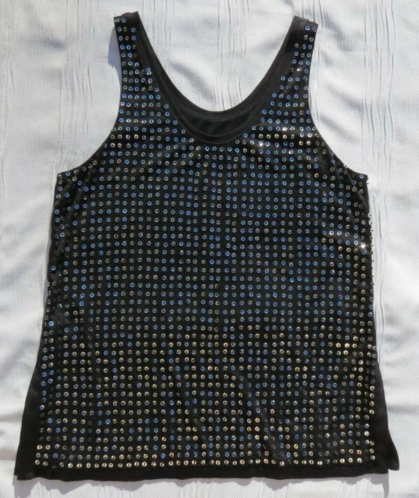 Camiseta sin mangas Diane von FURSTENBERG DvF negra plateada lentejuelas Fran Cupped EE. UU. L Foto 3 de 4