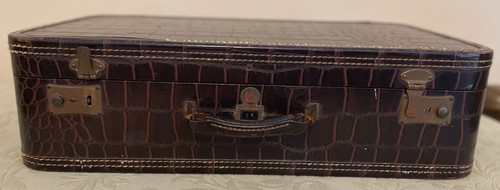 Antique Kessler Luggage NYC 11 Vintage Alligator Skin Pattern Suitcase Set of 2 - Picture 13 of 20