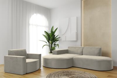 Sofa Set 2-teilig Sessel und Ecksofa PALMA XS Stoff Opera Pearl Ottomane Links