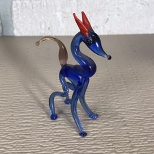 Vintage Hand-Blown Miniature Glass Deer  Horse Blue Red Fantasy Figurine