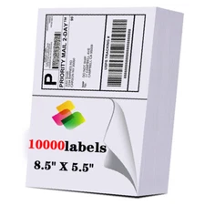 10000 Premium 8.5" X 5.5" Half Sheet Self Adhesive Shipping Labels 2 Per Sheet 