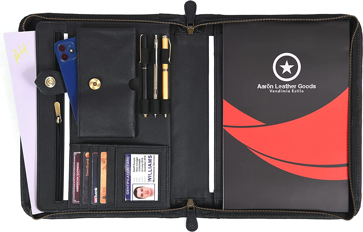 Zippered Genuine Leather Business Portfolio | Easy to Carry Organizer with Writi