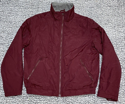 LL Bean Jacket Men Medium Maroon Warm Up Winter Fleece Blanket Quilt Lined Nylon