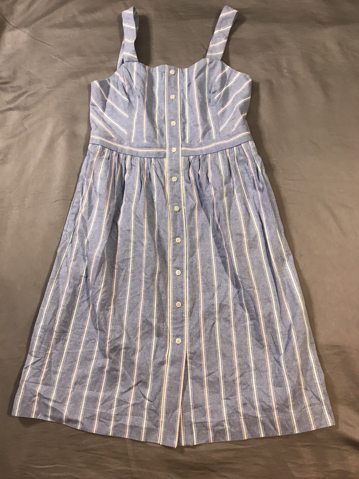 Draper James Dress Womens 8 Blue White Striped Button Up