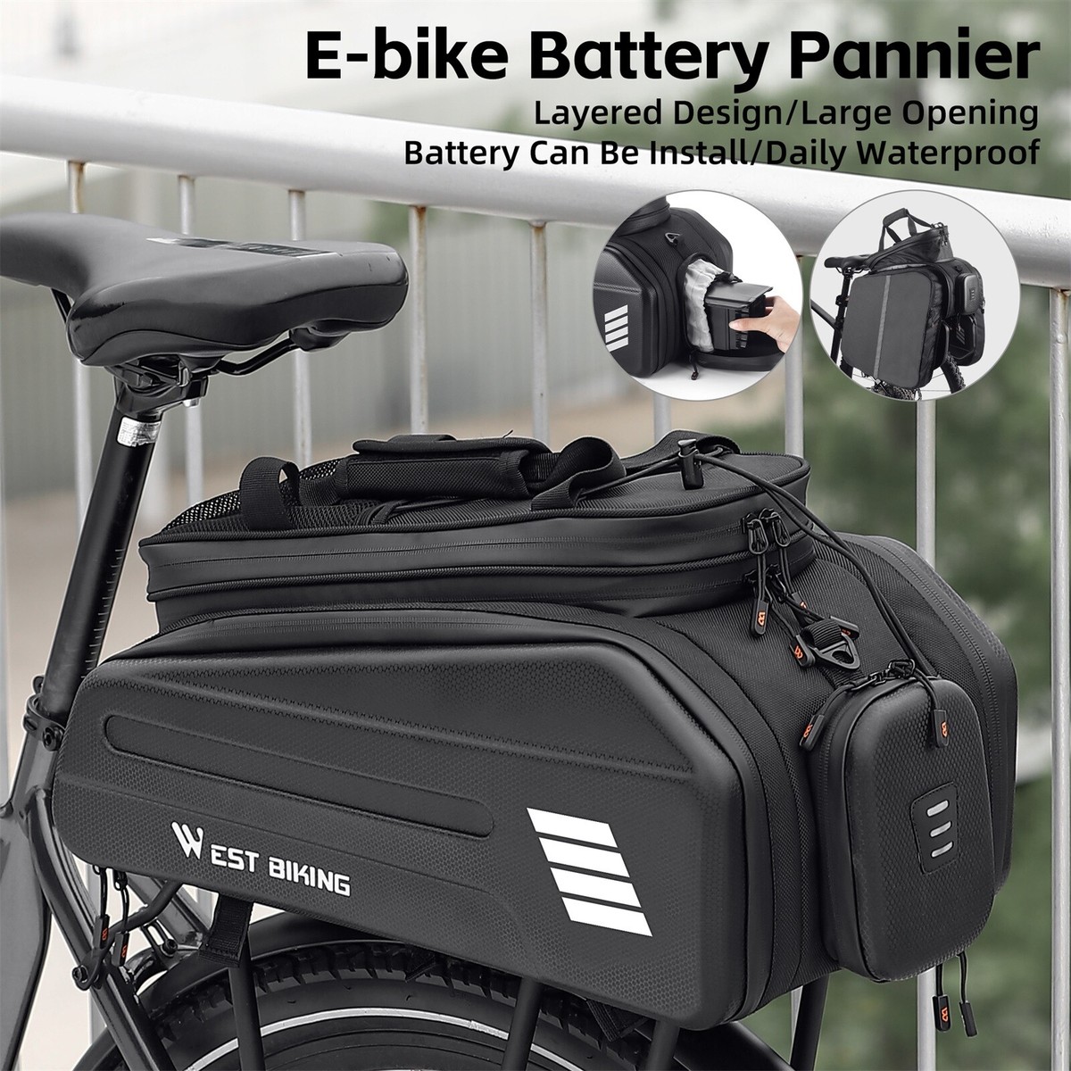 bag for eltric bike in the rain Electric Bike Battery Carrier Bag Expandable Pannier Storage Bag with Rain  cover