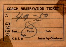 Vintage ticket stub Railroad Coach Reservation Ticket 
