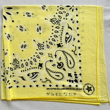 Vintage HAV-A-HANK Bandana Black Paisley Yellow Cotton Hanky Made in USA RN 1518