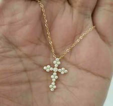 2 Ct Round Cut White Moissanite Women's Cross Pendant 14K Yellow Gold Plated