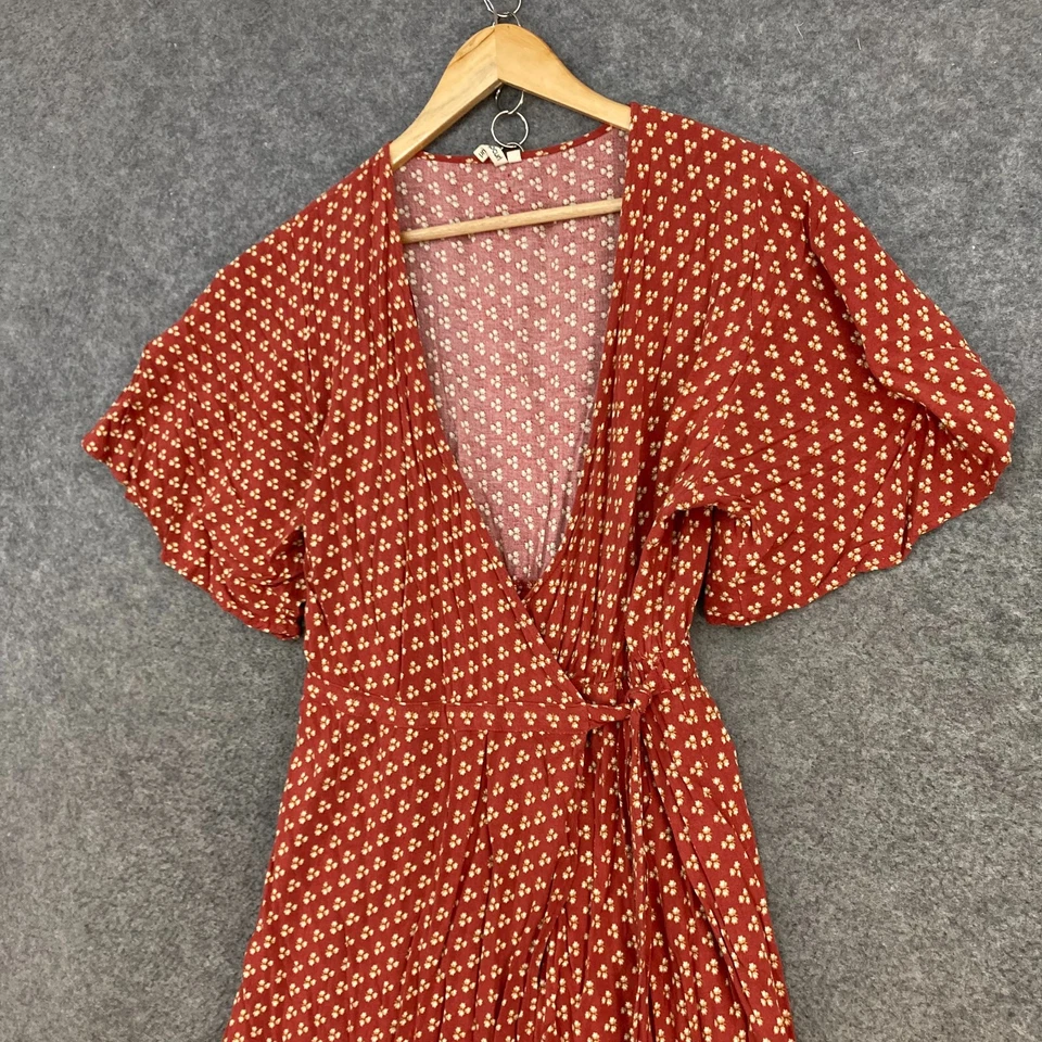 Vestido Rip Curl Feminino Grande Marrom Floral Manga Curta Decote V Midi 22010 - Imagem 2 de 4