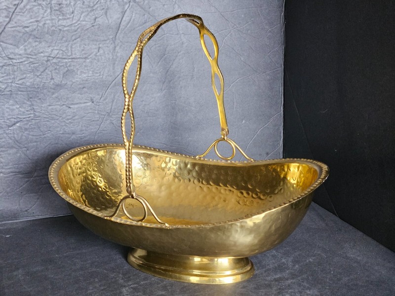 Hammered Brass Basket with Handle, made in India