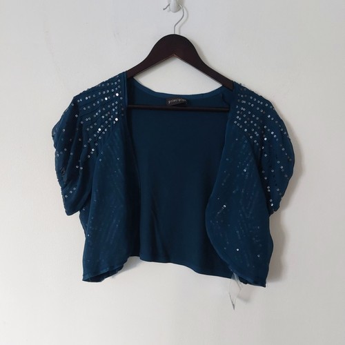 NEW Principles 100% Silk Womens Bolero Caridgan Size 18 Turquoise Sequins Party - Picture 6 of 15