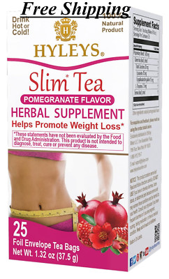 Hyleys Slim Tea Pomegranate Weight Loss Herbal Supplement Cleanse & Detox, 25ct