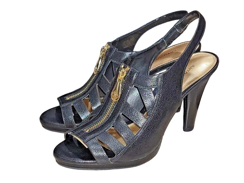 Antonio Melani Cinema Women's Black Heeled Leather Sandals Size 7.5 M With Box - Image 2 of 4