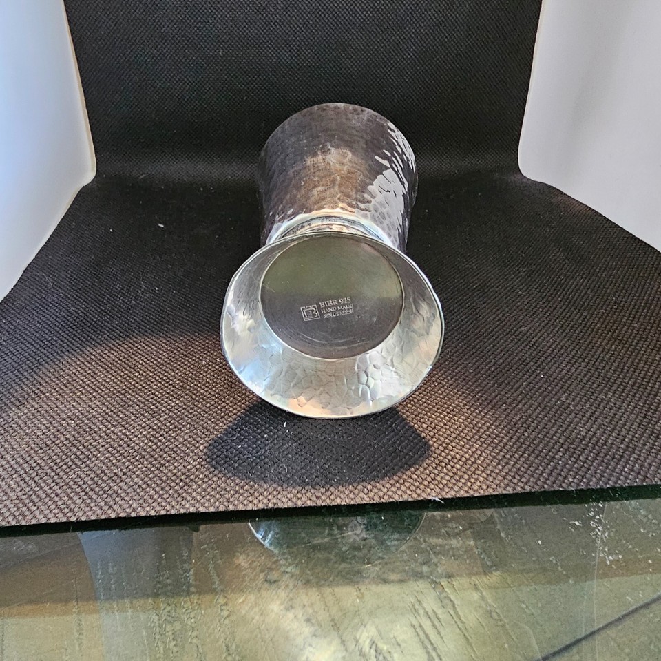 Kiddush Cup Made in Jerusalem hammered silver cup with foot 4.1 BIER