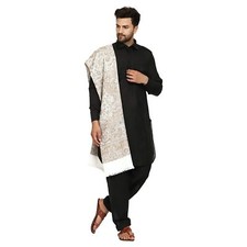 Men's Kashmiri Woven Wool Shawl Stole White Color