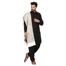 Men's Kashmiri Woven Wool Shawl Stole White Color