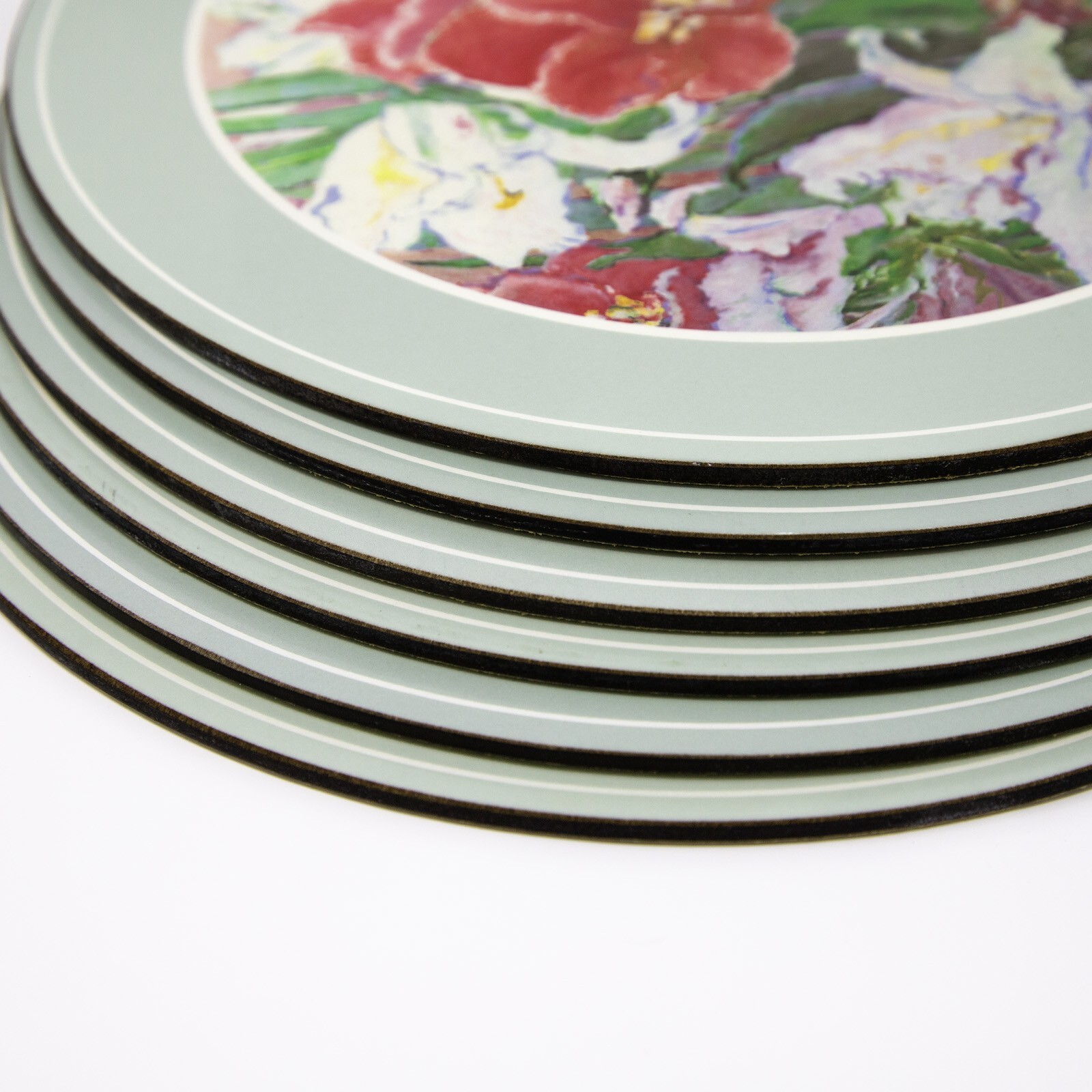 Vintage Set of 6 Cork Back Round Flowers Placemats By Pimpernel Made