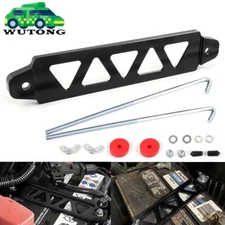 Black JDM Battery Hold Tie Down Bracket Mount Kit w/ 10" J-Hooks For Honda Civic