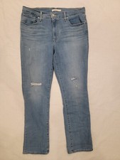 Levi's 724 stretch jeans: High Rise Skinny, Distressed, Medium Wash Womens 32
