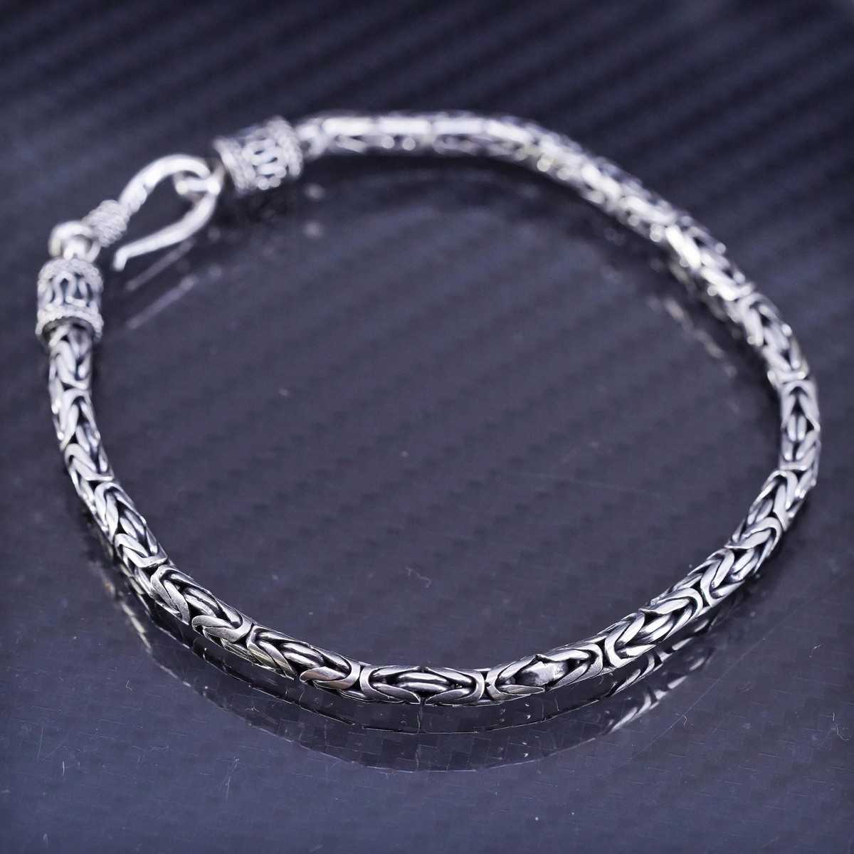 7.5”, bold Sterling silver handmade bracelet, 925 Byzantine
