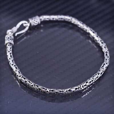 7.5”, bold Sterling silver handmade bracelet, 925 Byzantine