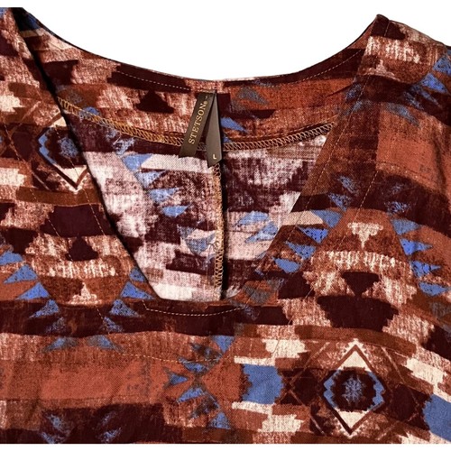 Vestido Stetson Manga Campana Azteca Navajo Occidental Rayón Marrón Southwestern Ranch - Imagen 4 de 4