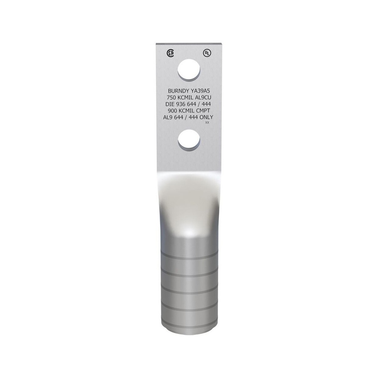 Burndy YA39A5 2-Hole 1/2'' Stud 750 MCM Aluminum Compression Lug