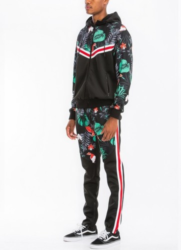 Comfortable  Hooded Black Track Set for men with colorful print - size L   - Picture 2 of 8