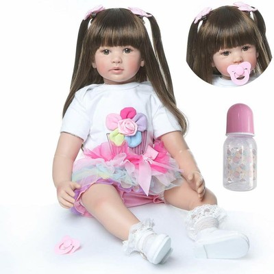 Reborn Toddler 24in Soft Silicone Reborn Baby Dolls Girl With Long