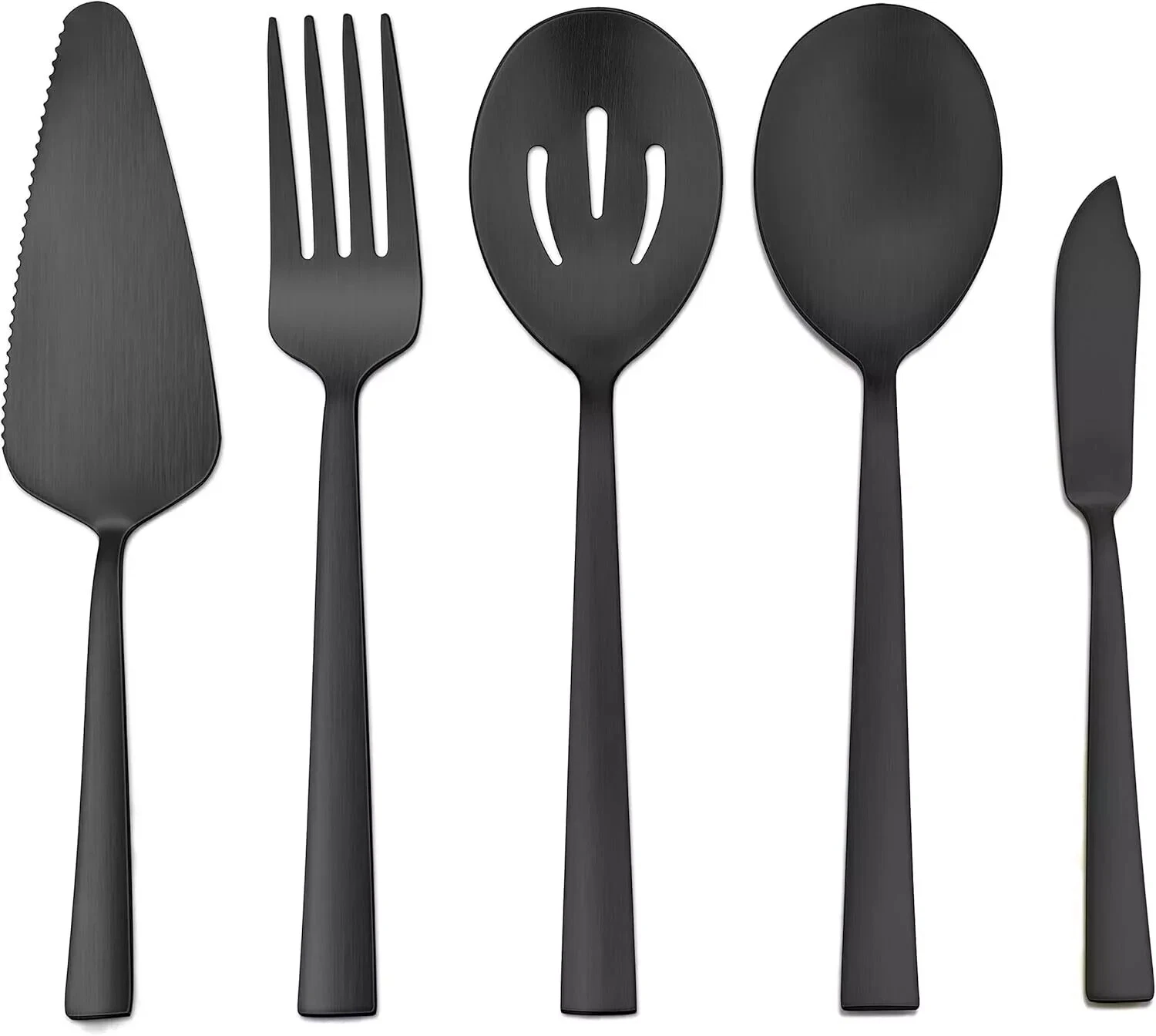 5-Piece Matte Black Stainless Steel Serving Utensils Set, Metal Square Hostes...